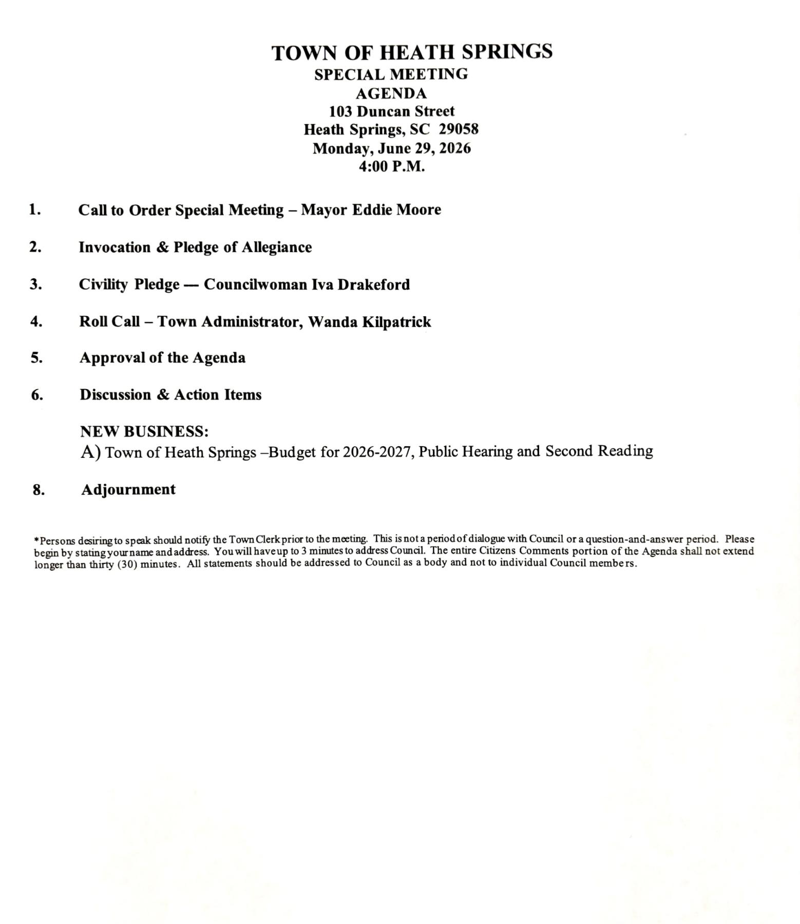 Agenda For Meeting